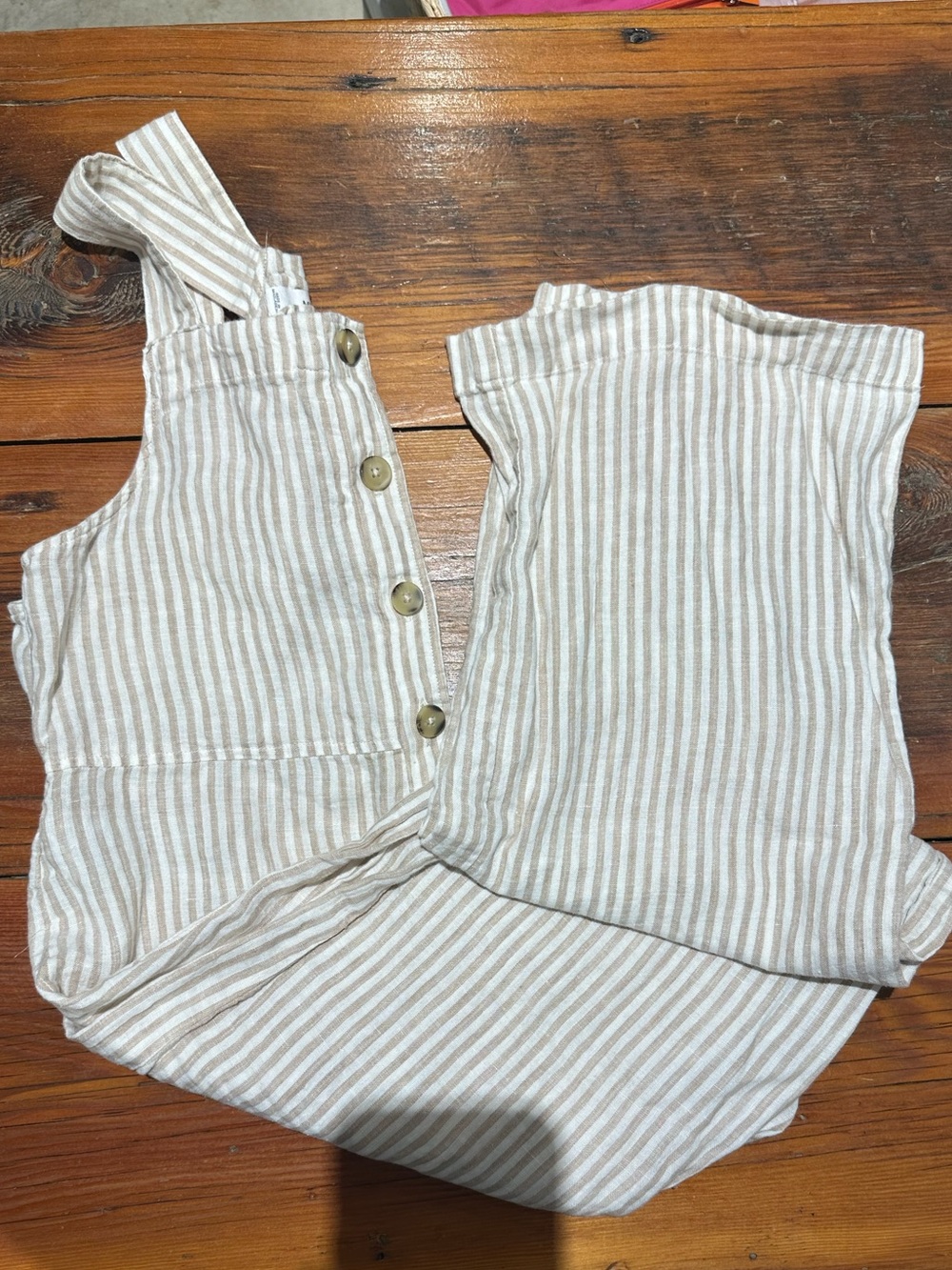 Mango MNG Linen Overalls, Cream Stripe, Women's Sm